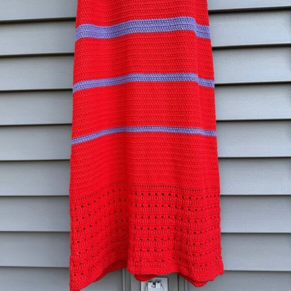 Scoop size L Crochet Orange-Red and Lavender Purple Striped Midi Dress - Picture 7 of 14